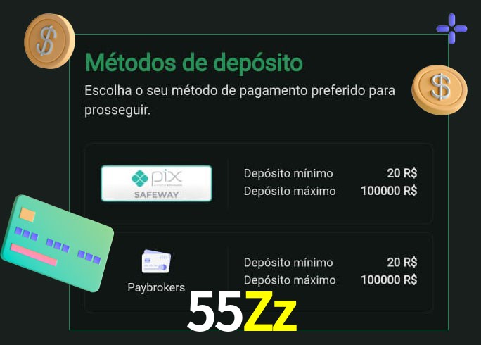 O cassino 55Zz oferece uma grande variedade de métodos de pagamento